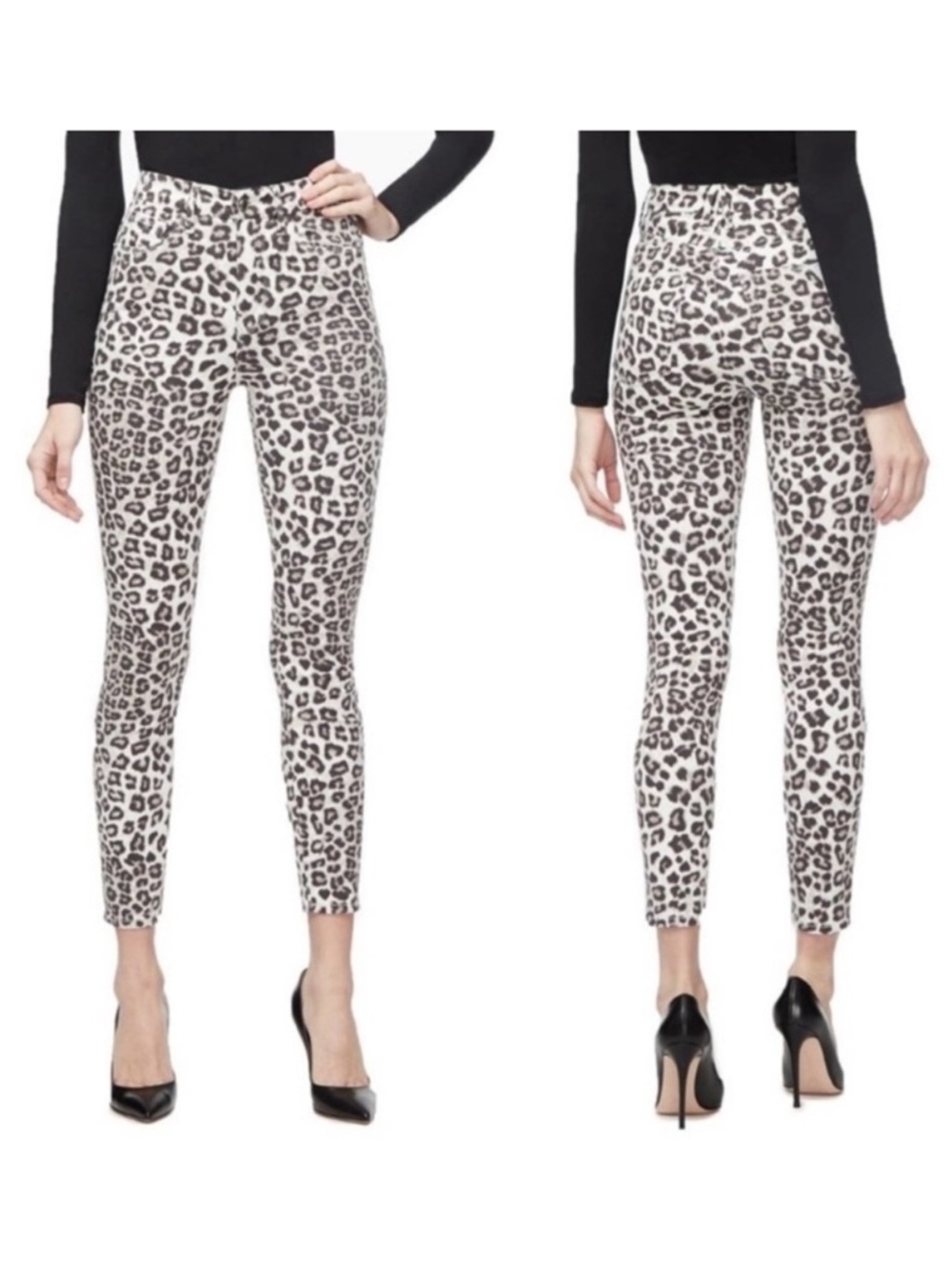 Good American Good Waist Crop Skinny Jeans Snow Leopard Black White Size 25 / 0
